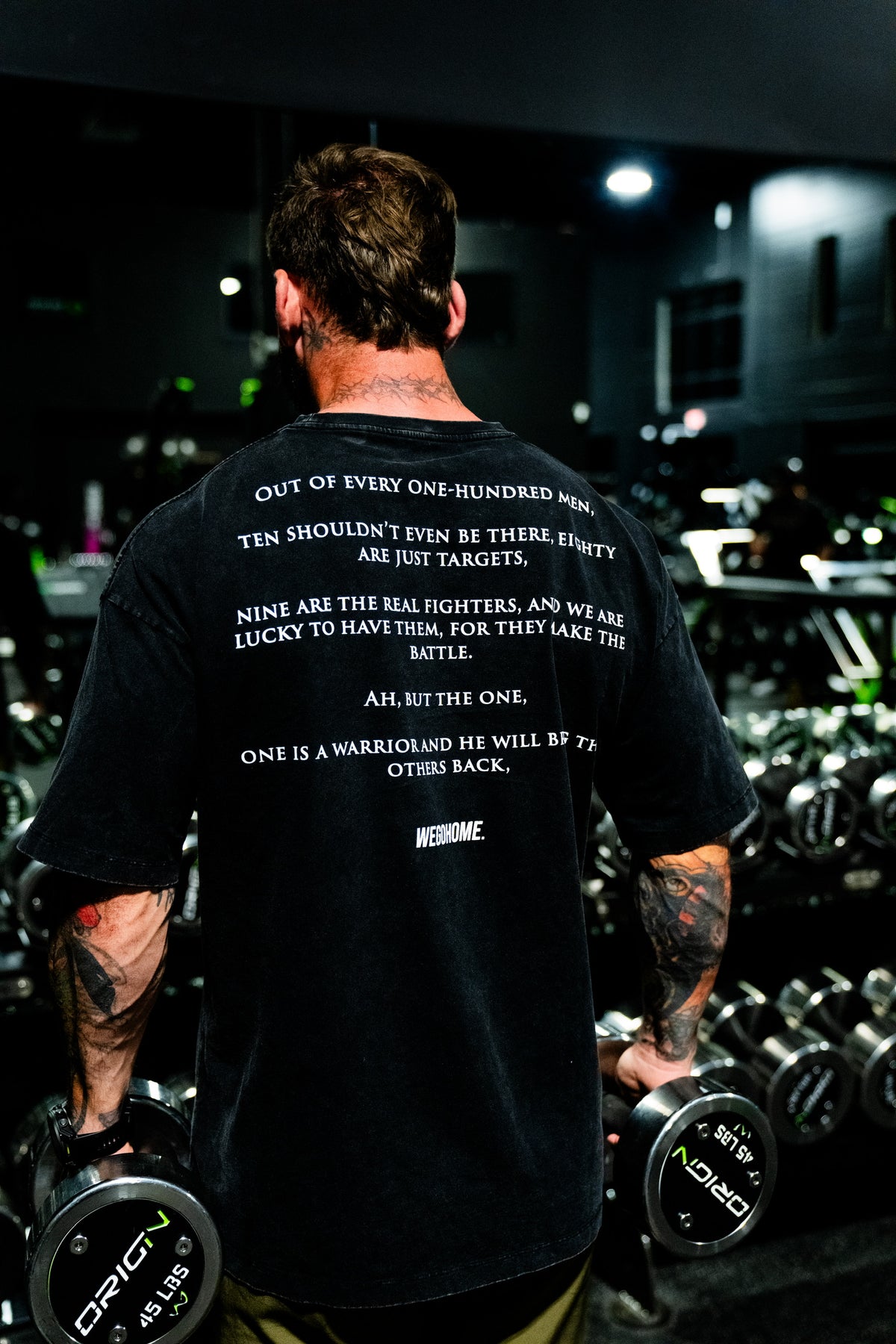 Heraclitus tee full back quote in the gym