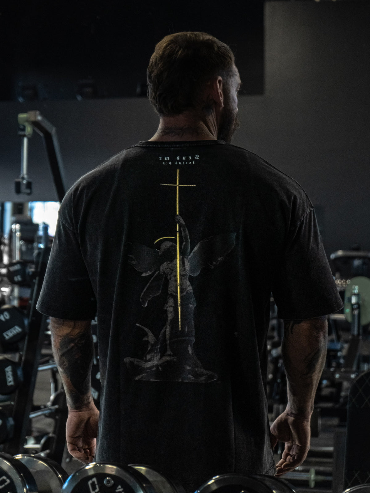 Saint Michael oversized tee back artwork lifestyle view