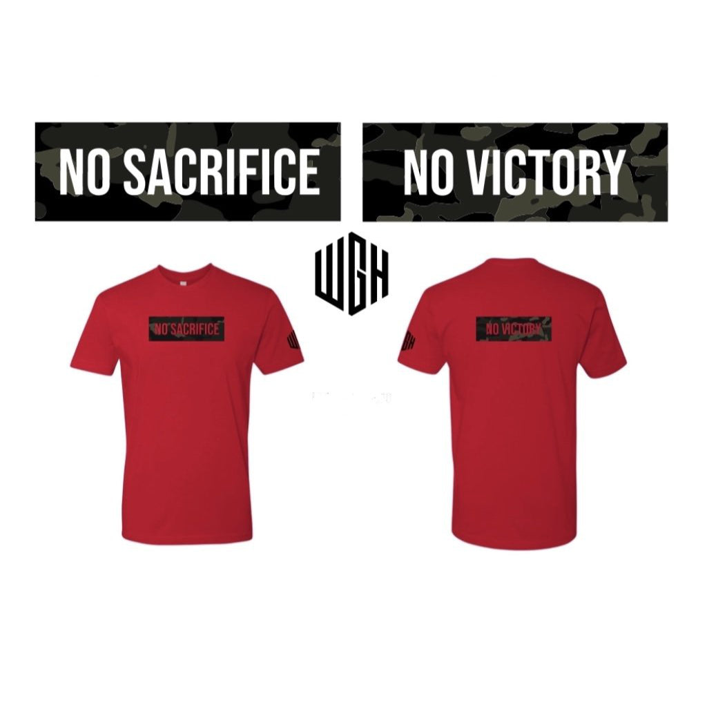 NO SACRIFICE, NO VICTORY T-SHIRT - RED & MULTICAM